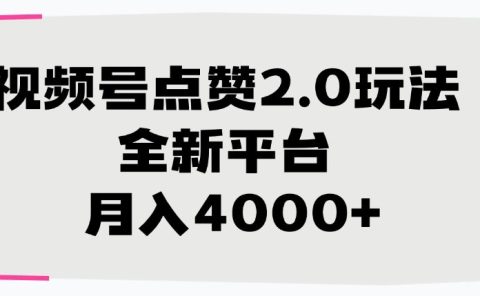 视频号点赞2.0玩法，全新平台， 月入4000+