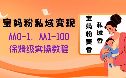 宝妈粉私域变现从0-1，从1-100，保姆级实操教程，长久稳定的变现之法