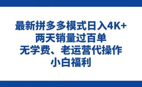 拼多多最新模式日入4K+两天销量过百单，无学费、老运营代操作、小白福利