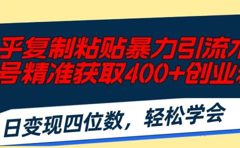 知乎复制粘贴暴力引流术,单号精准获取400+创业粉,日变现四位数,轻松...