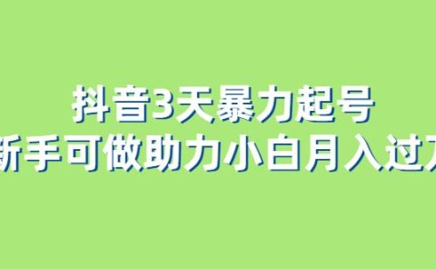 抖音3天暴力起号新手可做助力小白月入过万