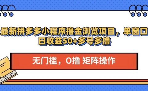 最新拼多多小程序撸金浏览项目，单窗口日收益50+多号多撸