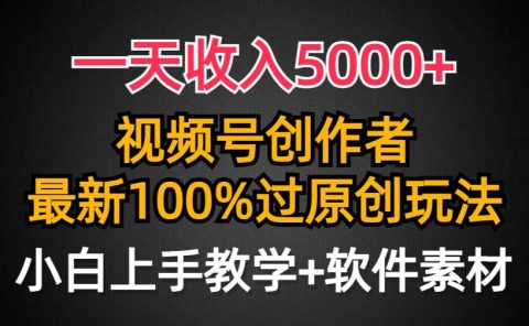一天收入5000+，视频号创作者，最新100%原创玩法，对新人友好，小白也可.