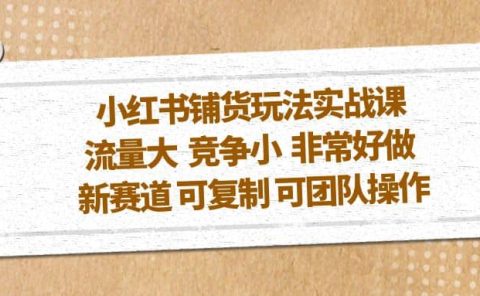 小红书铺货玩法实战课，流量大 竞争小 非常好做 新赛道 可复制 可团队操作