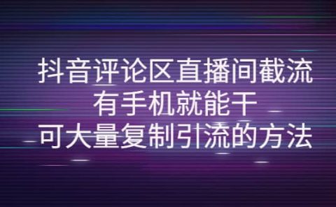 抖音评论区直播间截流，有手机就能干，可大量复制引流的方法