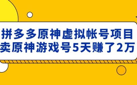 外面卖2980的拼多多原神虚拟帐号项目