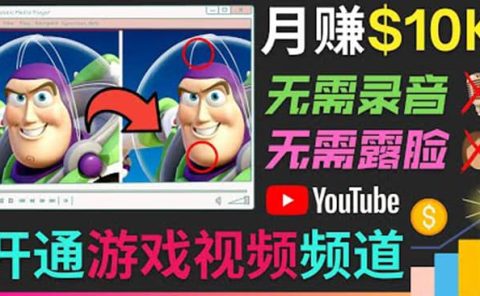 开通视频游戏类YouTube频道，制作大家来找茬类视频小游戏，月赚1W美元