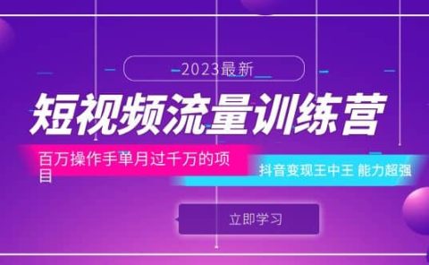 短视频流量训练营：百万操作手单月过千万的项目：抖音变现王中王 能力超强