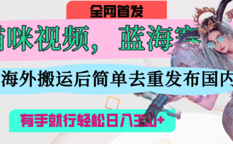 AI猫咪视频蓝海赛道,操作简单,直接海外搬运,简单去重,操作简单,有手就行日入500+