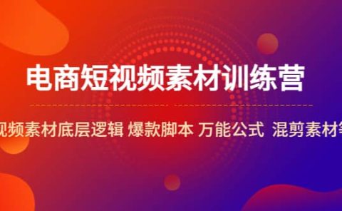 电商短视频素材训练营：短视频素材底层逻辑 爆款脚本 万能公式 混剪素材等