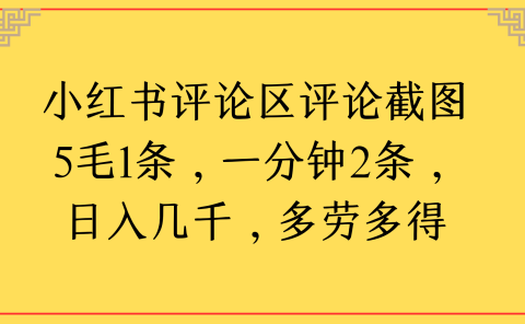 小红书评论区评论截图一分钟2条,日入几千,多劳多得