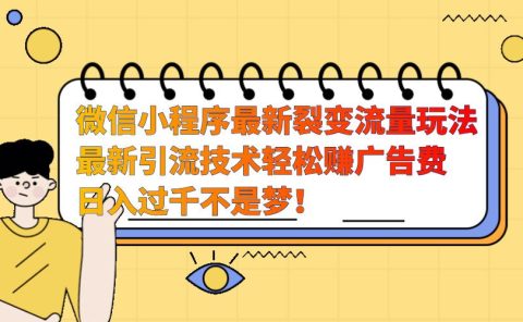 微信小程序最新裂变流量玩法,最新引流技术收益高轻松赚广告费,日入过千