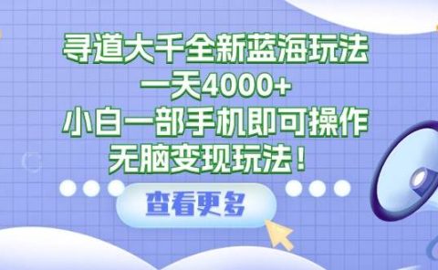 寻道大千全新蓝海玩法,一天4000+,小白一部手机即可操作,无脑变现玩法!