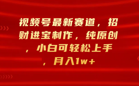 视频号最新赛道，招财进宝制作，纯原创，小白可轻松上手，月入1w+