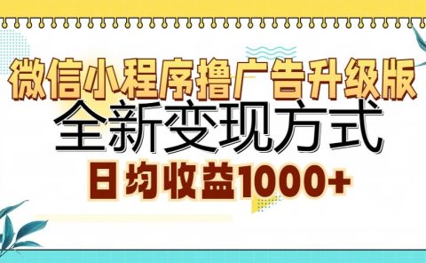微信小程序撸广告升级版，全新变现方式，日均收益1000+