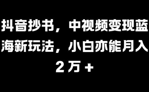 抖音抄书，中视频变现蓝海新玩法，小白亦能月入 2 万 +