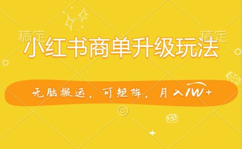 小红书商单升级玩法，无脑搬运，可矩阵，月入1W+