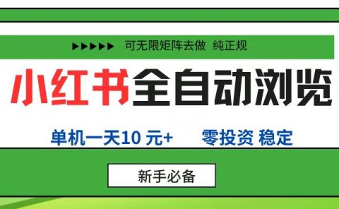 小红书全自动浏览项目， 零投资，全程手机去跑，单账号一天10元+，可无限矩阵去做