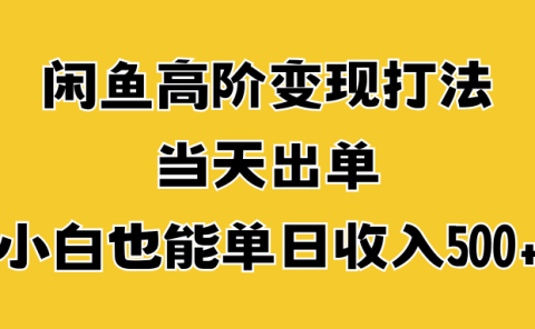 闲鱼高阶变现打法,当天出单,小白也能单日收入500+