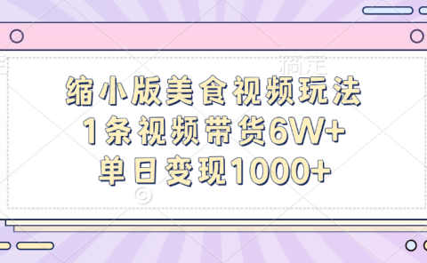 缩小版美食视频玩法，1条视频带货6W+，单日变现1000+