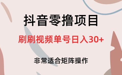抖音零撸项目，刷刷视频单号日入30+