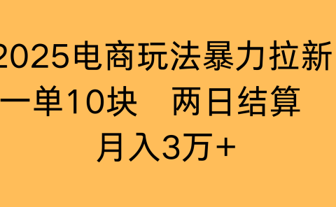 2025电商玩法暴力拉新一单10块 两日结算月入3万+