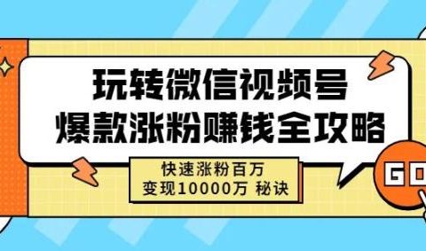 玩转微信视频号爆款涨粉赚钱全攻略，快速涨粉百万变现万元秘诀