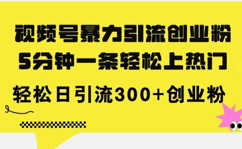 视频号暴力引流创业粉,5分钟一条轻松上热门,轻松日引流300+创业粉