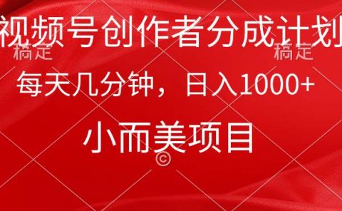 视频号创作者分成计划，每天几分钟，收入1000+，小而美项目