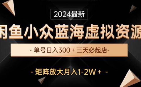 最新闲鱼小众蓝海虚拟资源，单号日入300＋，三天必起店，矩阵放大月入1-2W