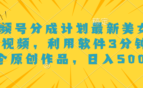 视频号分成计划最新美女跳舞视频，利用软件3分钟一个原创作品，日入500+