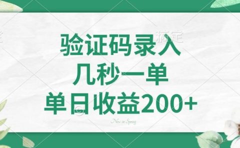 验证码录入，看图识字，几秒一单，单日收益200+