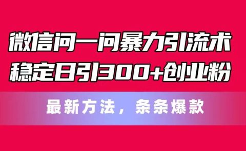 微信问一问暴力引流术,稳定日引300+创业粉,最新方法,条条爆款