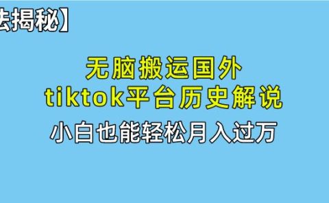 【全新玩法揭秘】无脑搬运国外tiktok历史解说，月入过万绝不是梦