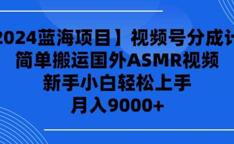 【2024蓝海项目】视频号分成计划，无脑搬运国外ASMR视频，新手小白轻松...