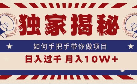 独家揭秘，如何手把手带你做项目，日入上千，月入10W+