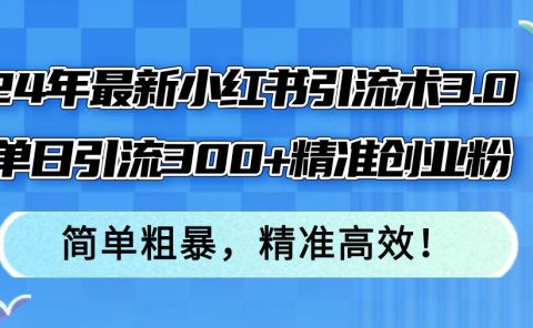 24年最新小红书引流术3.0,单日引流300+精准创业粉,简单粗暴,精准高效!