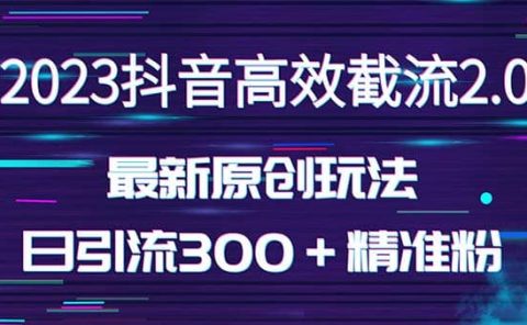 日引300＋创业粉，独家抖音高效截流2.0玩法（价值1280）