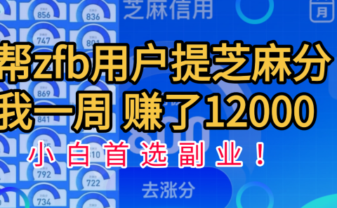 帮支付宝用户提升芝麻分，一周赚了一万二！小白首选副业！