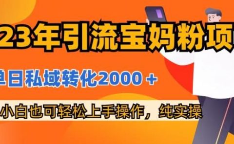 2023年引流宝妈粉项目，单日私域转化2000＋，新手小白也可轻松上手操作，纯实操