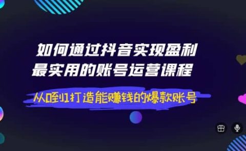 如何通过抖音实现盈利，最实用的账号运营课程 从0到1打造能赚钱的爆款账号