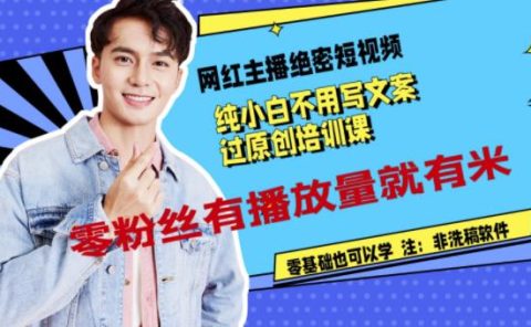 网红主播绝密短视频，纯小白不用写文案过原创培训课，零粉丝有播放量就有米