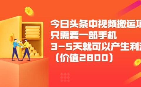 今日头条中视频搬运项目，只需要一部手机3-5天就可以产生利润（价值2800）