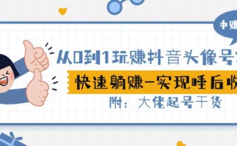 从0到1玩赚抖音头像号:快速躺赚-实现睡后收!附:大佬起号干货!