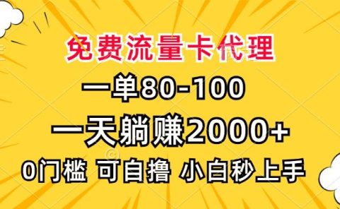 一单80，免费流量卡代理，0门槛，小白也能轻松上手，一天躺赚2000+