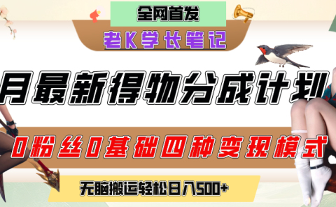6月份最新得物创作者分成计划2.0玩法,0粉丝0基础四种模式变现,官方大额流量扶持,从隐蔽渠道无脑搬运,日入200+,熟练后轻松月入过万