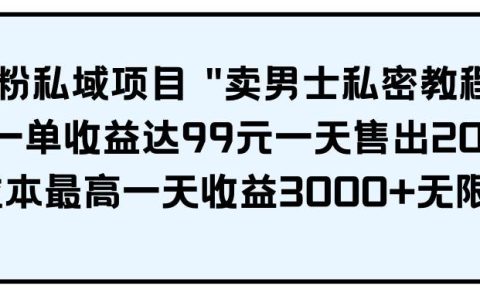 男粉私域项目 卖男士私密教程 每一单收益达99元一天售出20单