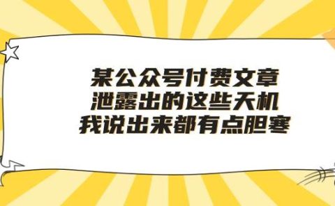 某付费文章《泄露出的这些天机,我说出来都有点胆寒》