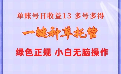 一键种草托管 单账号日收益13元  10个账号一天130  绿色稳定 可无限推广