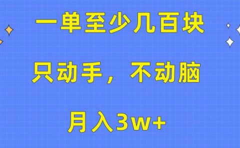 一单至少几百块，只动手不动脑，月入3w+。看完就能上手，保姆级教程